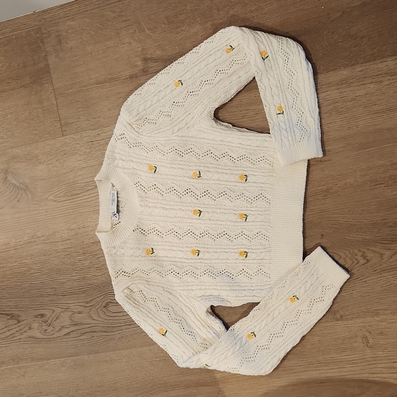 Zara flower embroidered open knit crop sweater - Picture 1 of 6